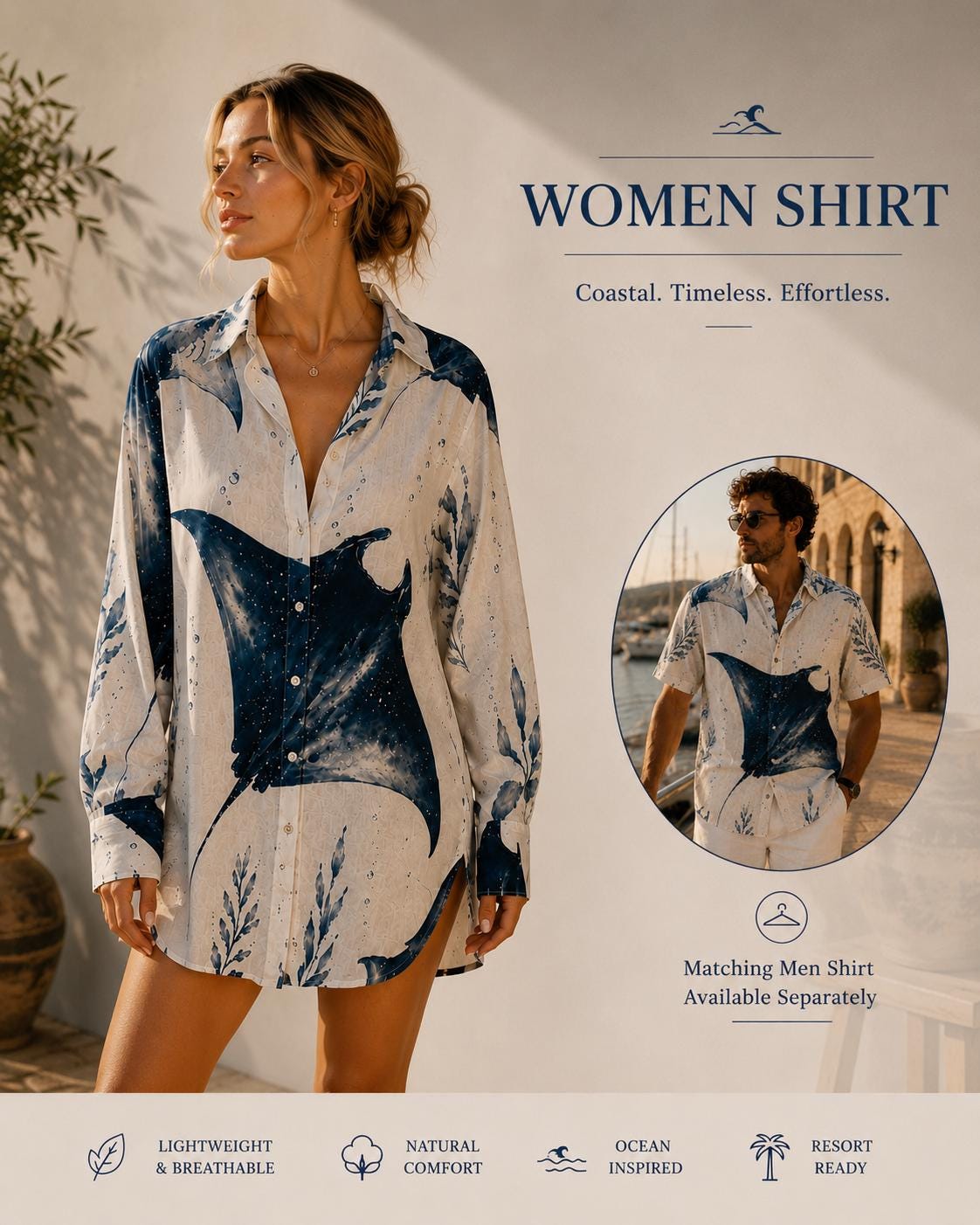 Manta Ray Mini Shirt Dress | Coastal Resort Vacation Dress