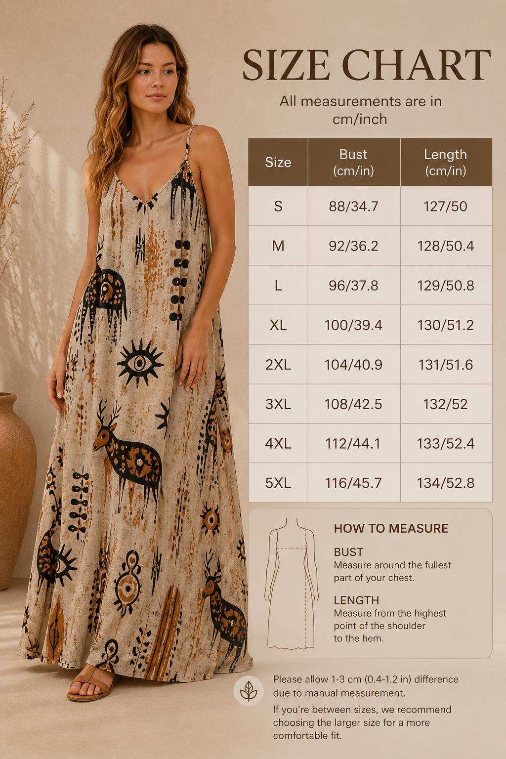 Tribal Art Maxi Dress | Earth Tone Boho Resort Sundress