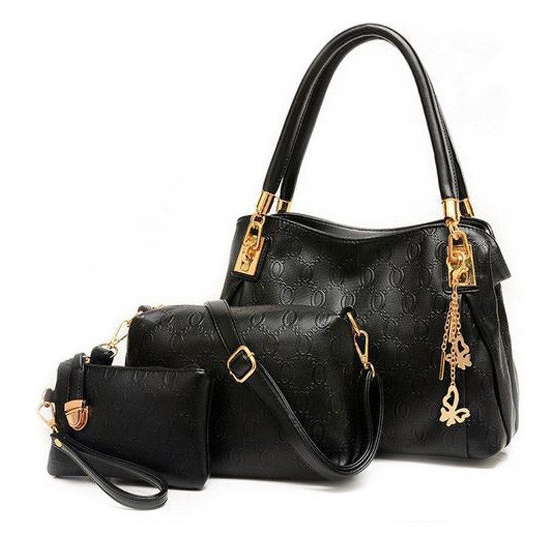Women's three-piece PU handbag, messenger bag and purse set