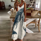 Whale Print Maxi Dress | Coastal Marine Art Resort Dress