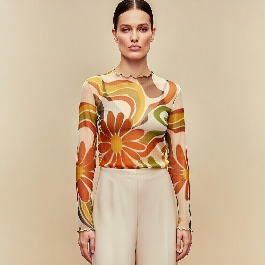 Floral Sheer Mesh Top | Long Sleeve Festival Layering Top