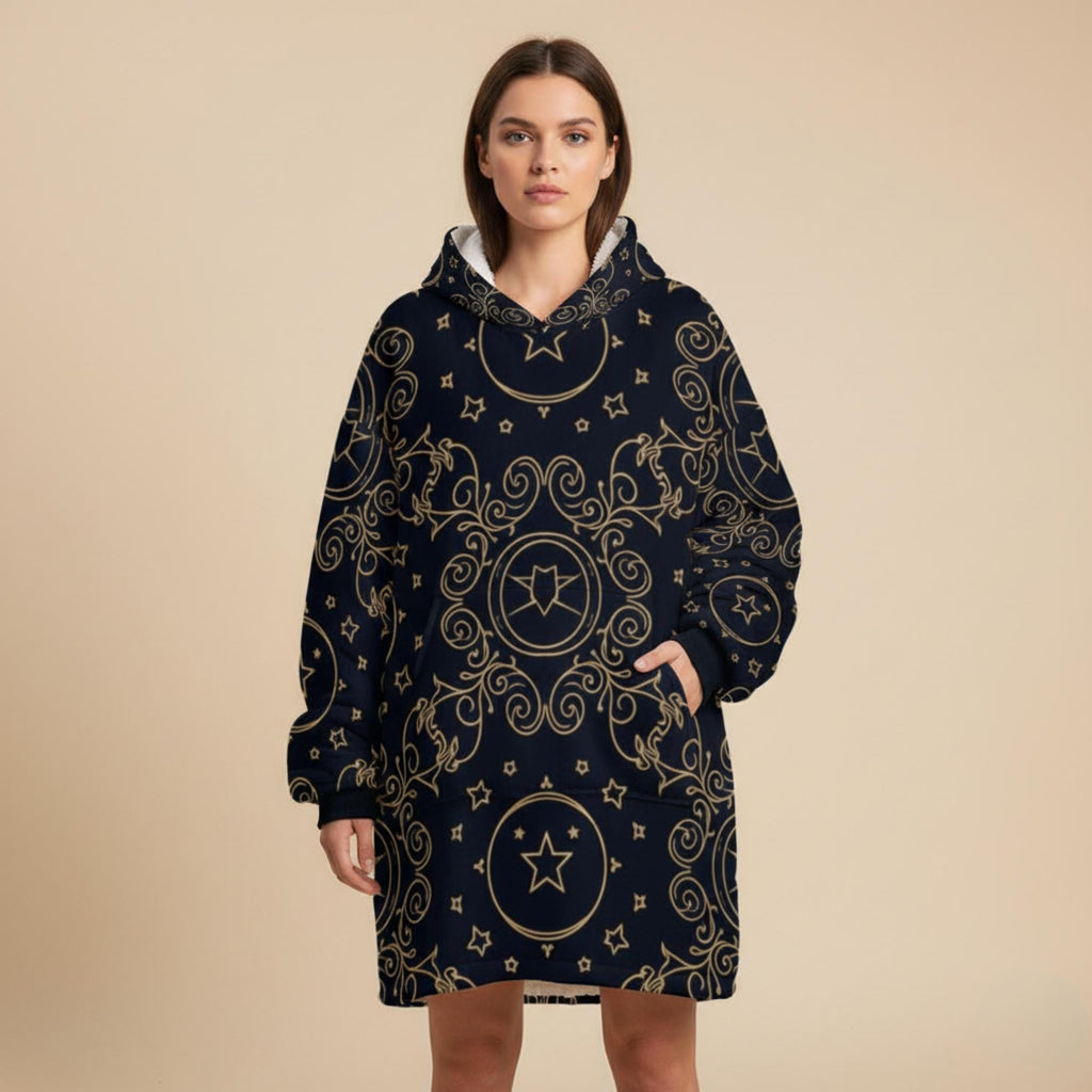 Celestial Gold Hoodie Blanket | Oversized Star Print Loungewear