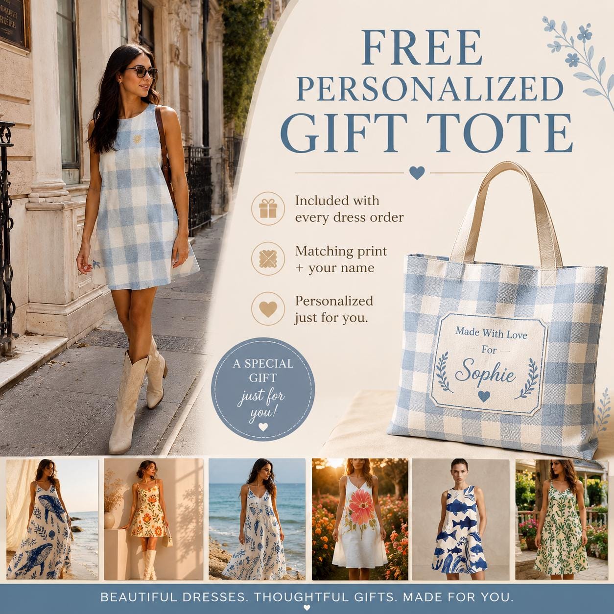 Blue Gingham Bird Mini Dress | Coastal Picnic Pocket Dress