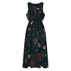 Dark Botanical Maxi Dress with Pockets | V-Neck Resort Dress