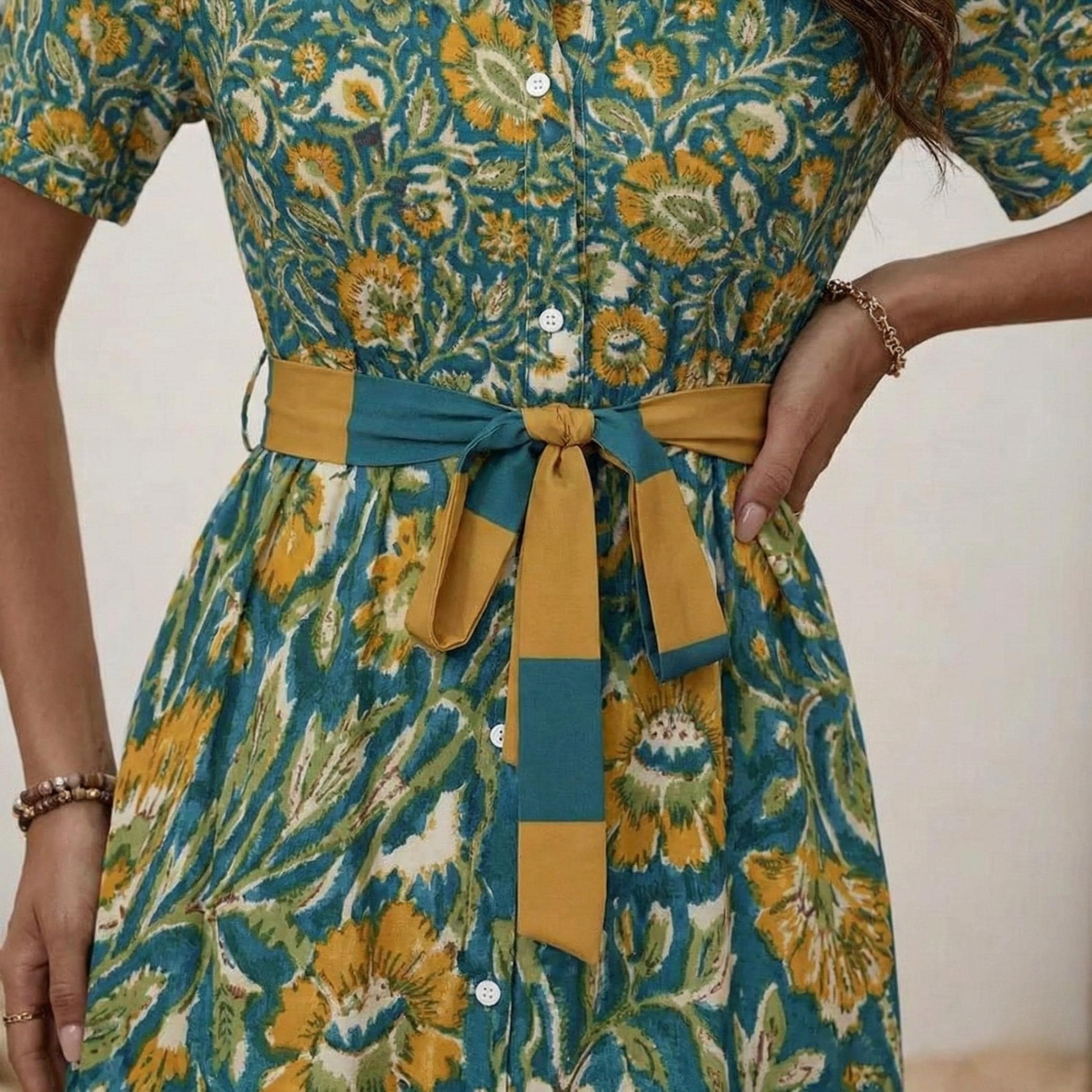 Boho Floral Midi Dress | Vintage Button-Down Summer Dress