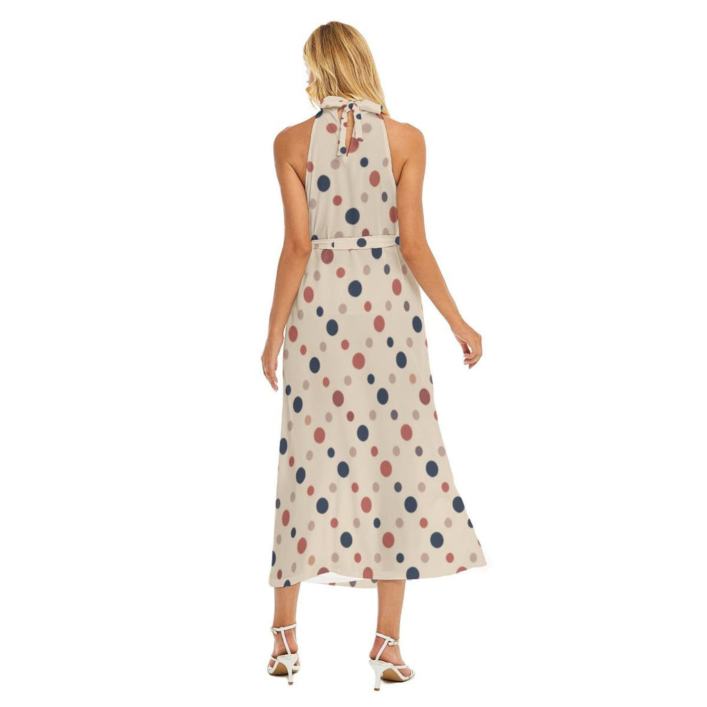 Polka Dot Halter Maxi Dress | Elegant Vacation Wedding Guest Dress