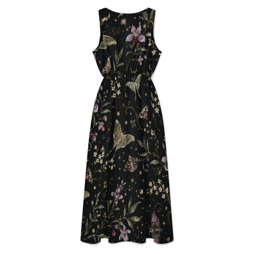 Midnight Botanical Maxi Dress with Pockets | V-Neck Resort Dress