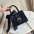 Women's velvet bow top-handle chain bag in black, blue, brown or pink