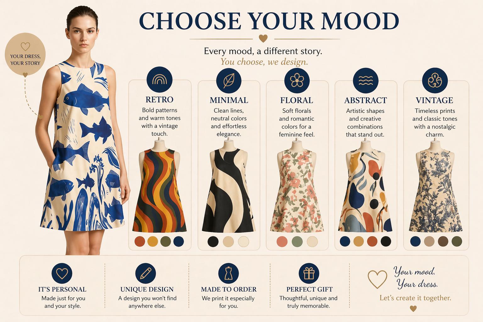 Custom A-Line Mini Dress | Personalized Print Summer Dress