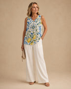 Mediterranean Lemon V-Neck Top | Amalfi Sleeveless Blouse