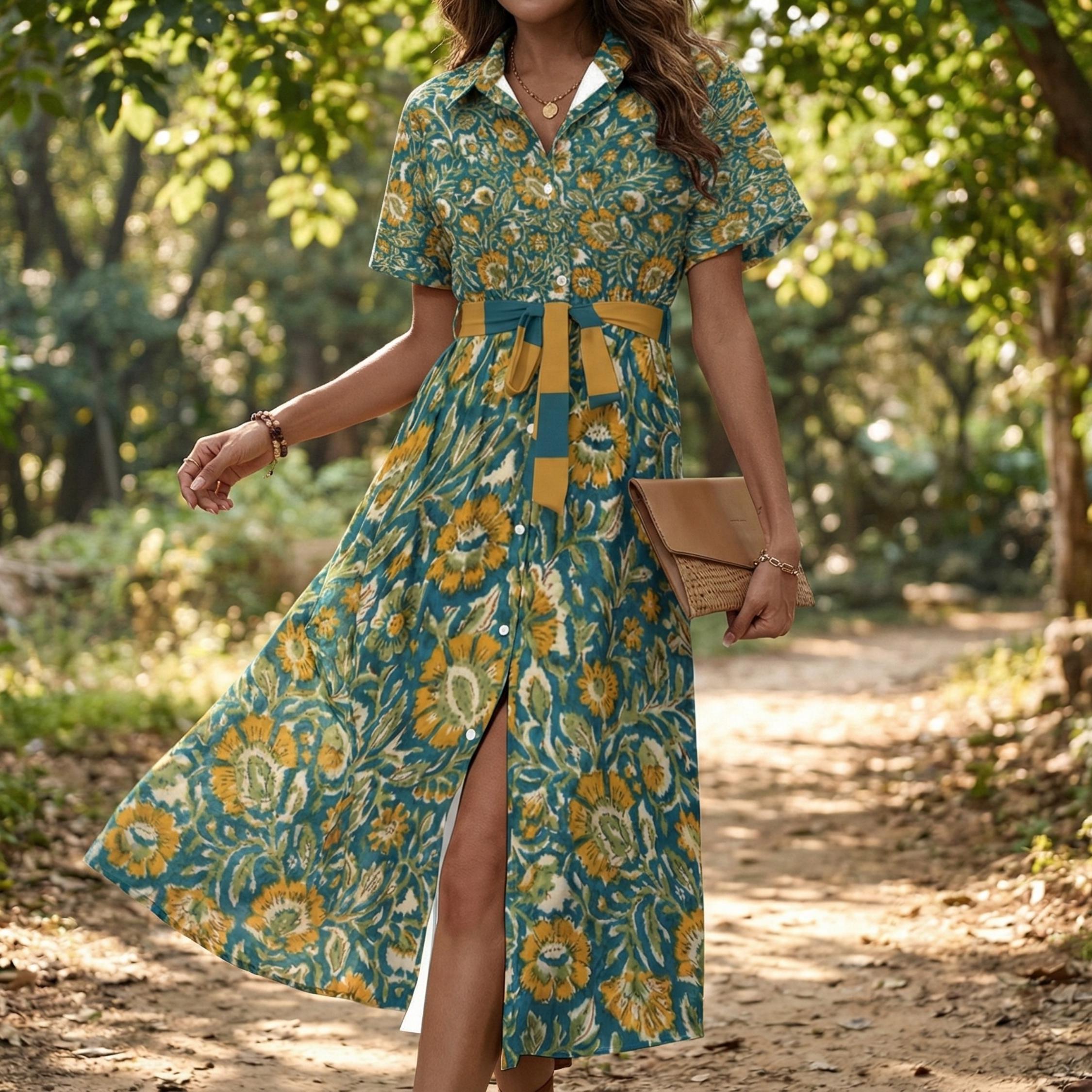 Boho Floral Midi Dress | Vintage Button-Down Summer Dress