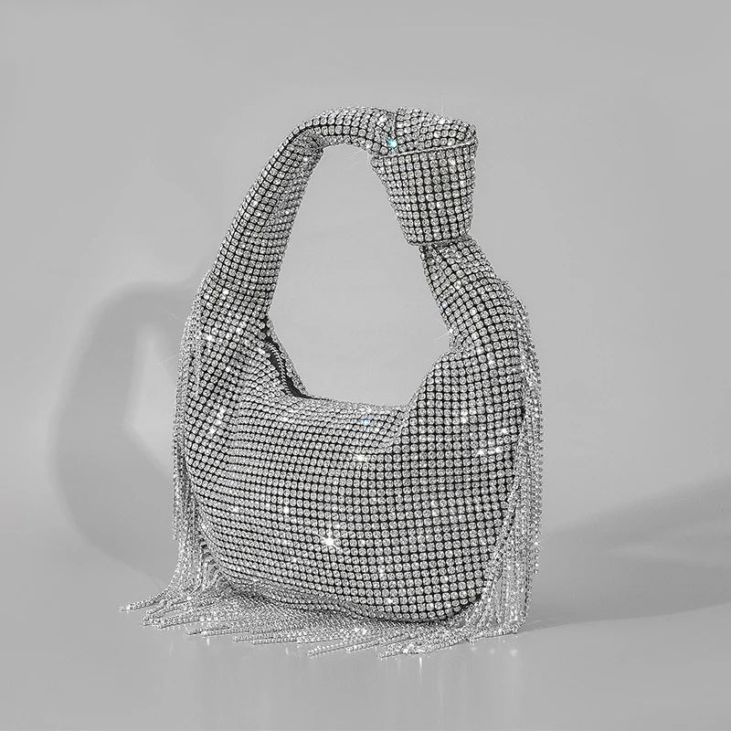 Women's rhinestone knotted-handle evening bag in five color options