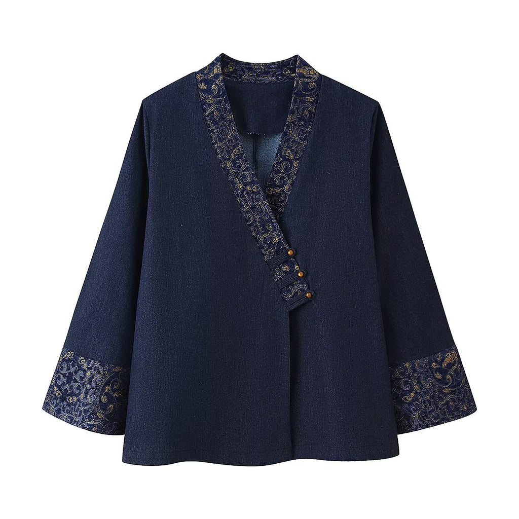 Women's long-sleeve denim-blue kimono jacket