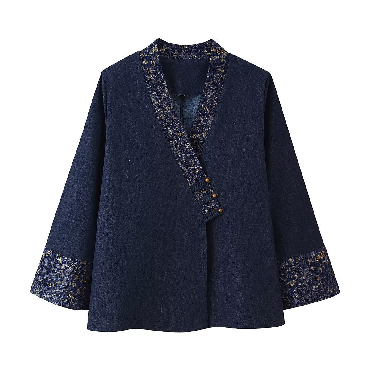 Women's long-sleeve denim-blue kimono jacket