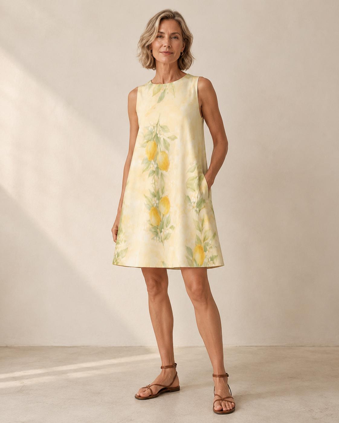 Lemon A-Line Mini Dress | Mediterranean Pocket Vacation Dress