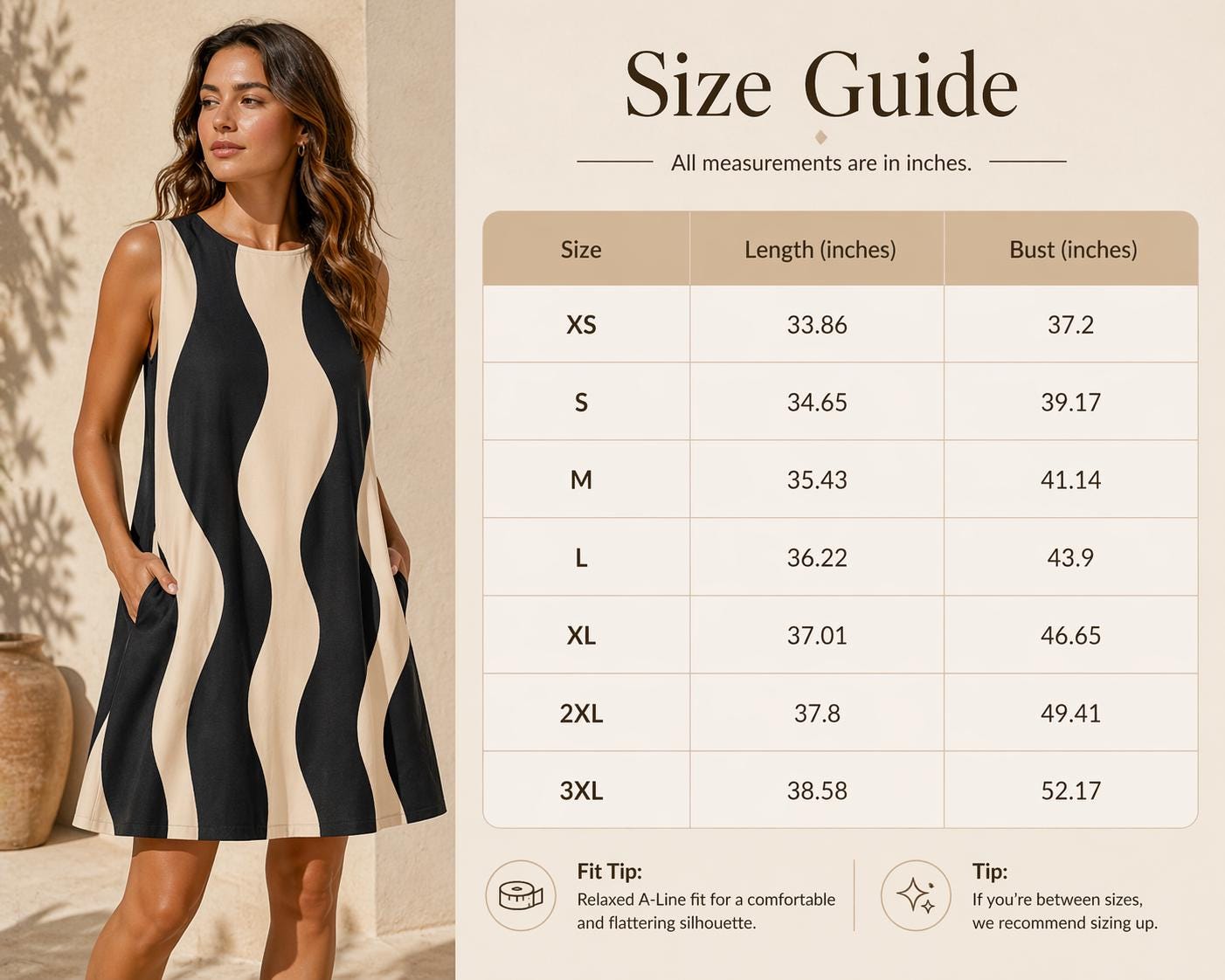 Minimalist Wave A-Line Midi Dress | Black Beige Pocket Occasion Dress