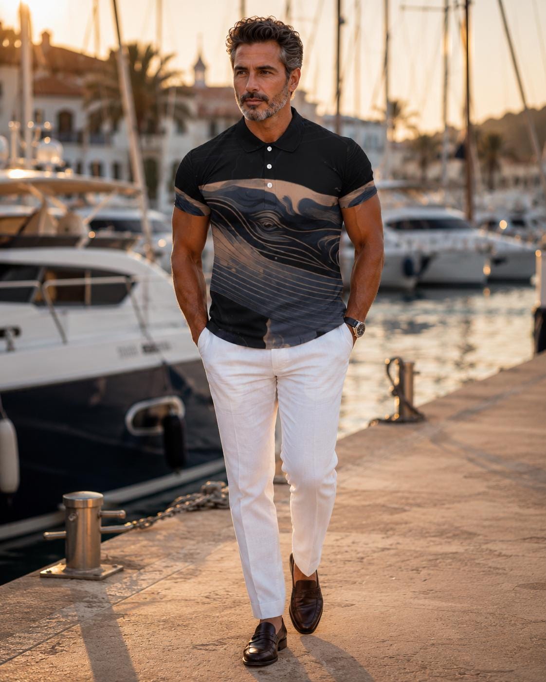 Men’s Whale Art Polo Shirt | Ocean Lover Beach Club Resort Wear