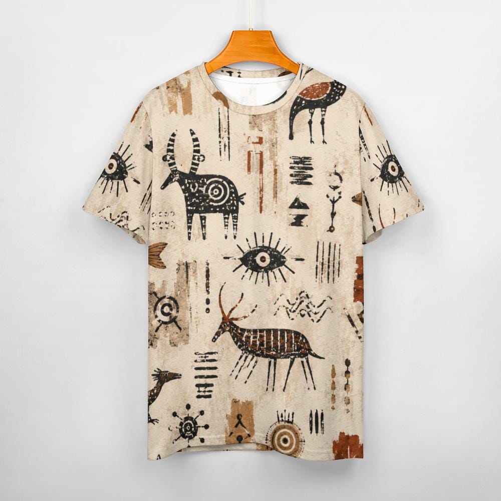 Oversized Folk Art Cotton T-Shirt | Scandinavian Boho Graphic Tee