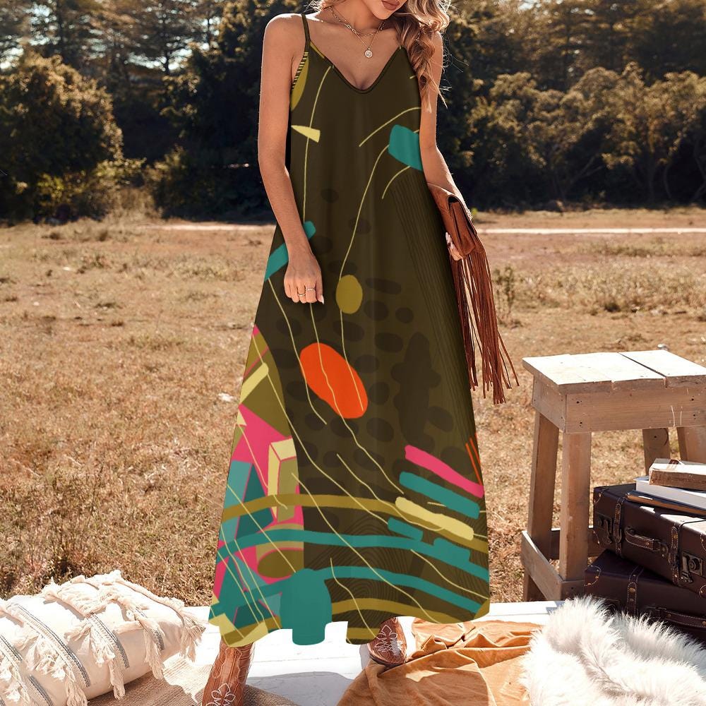Boho Abstract Maxi Dress | Summer Sling Beach Cover-Up