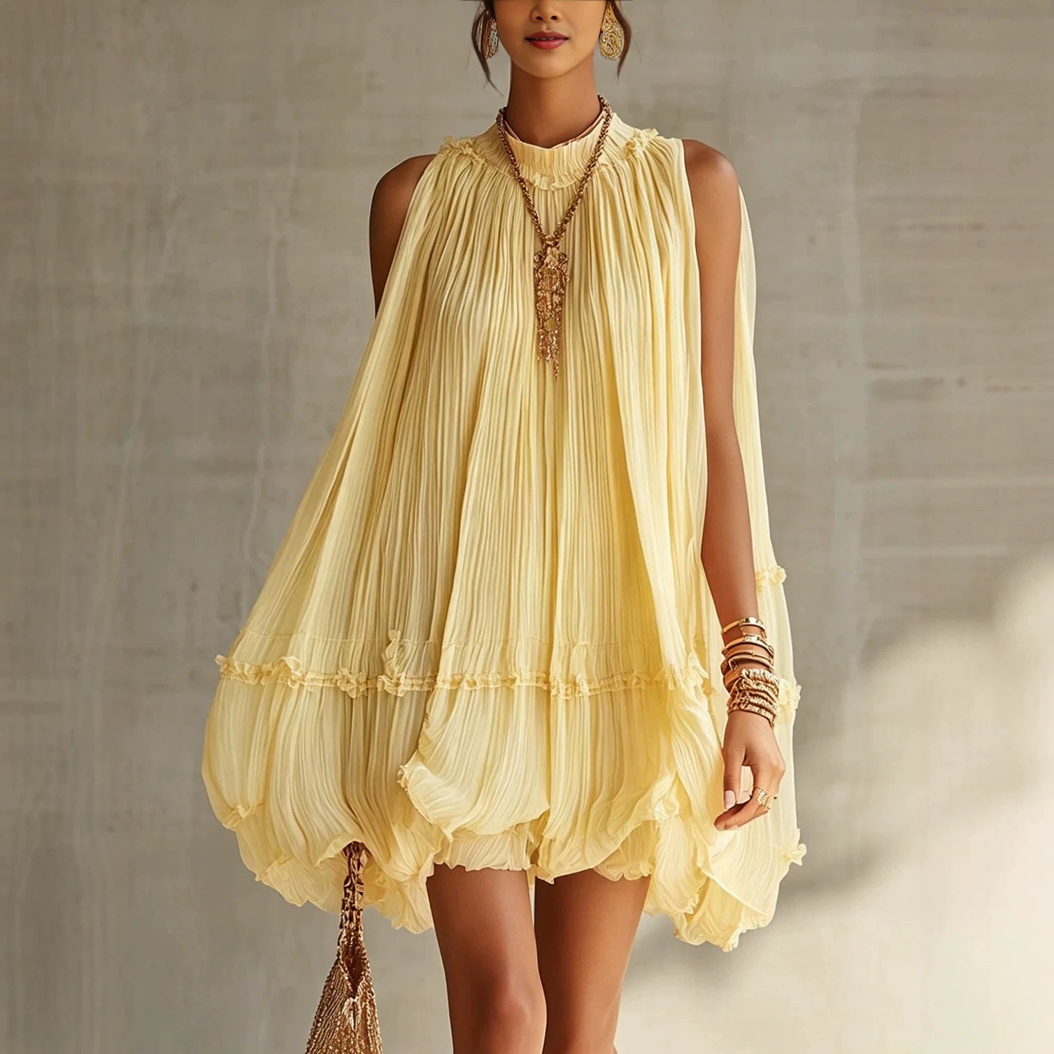 Sleeveless Pleated A-Line Mini Dress