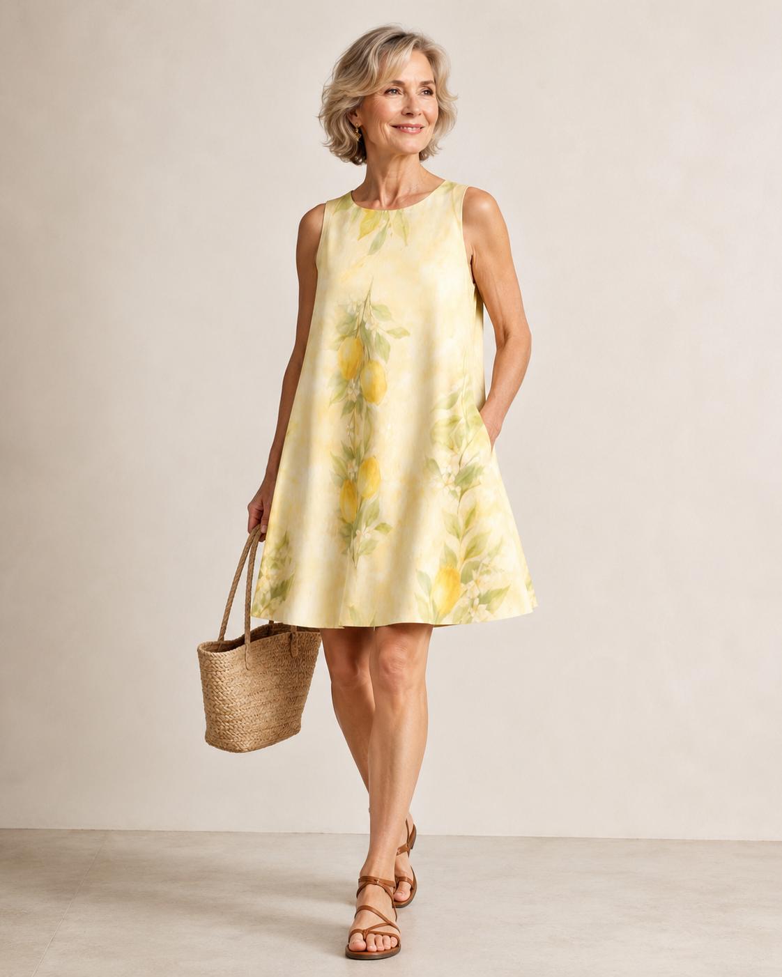 Lemon A-Line Mini Dress | Mediterranean Pocket Vacation Dress