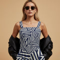 Navy Geometric Wide-Leg Jumpsuit | Modern Art Resort Outfit
