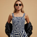 Navy Geometric Wide-Leg Jumpsuit | Modern Art Resort Outfit