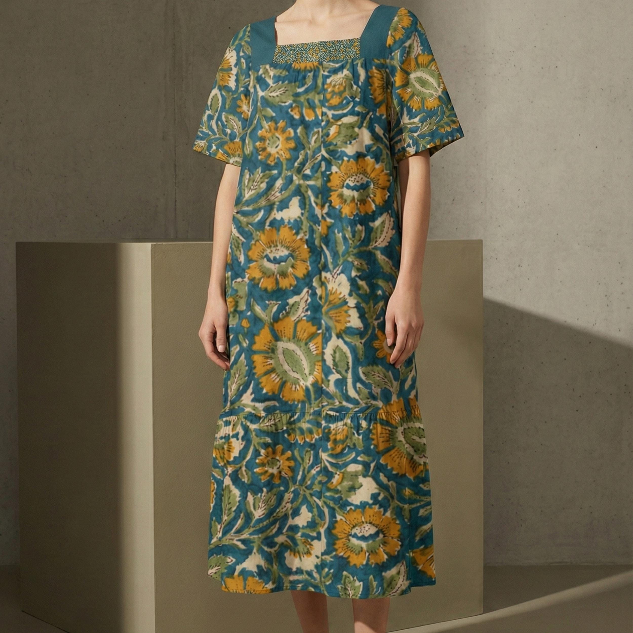 Boho Floral Midi Dress | Relaxed Vintage Summer Dress