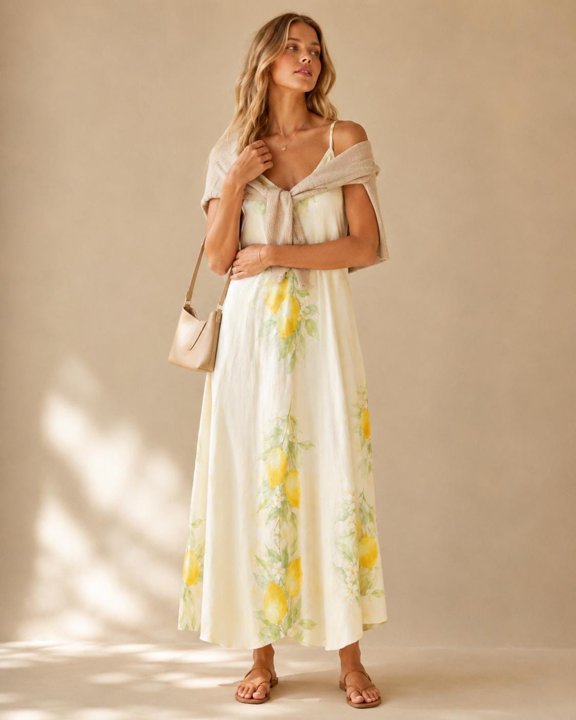 Watercolor Lemon Maxi Dress | Amalfi Spaghetti Strap Sundress