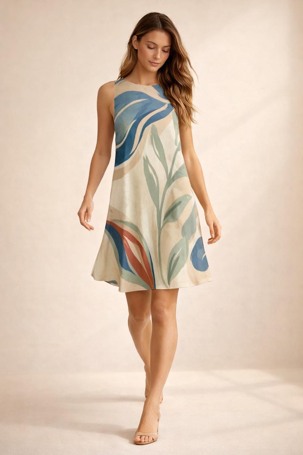 Abstract Botanical Mini Dress | A-Line Resort Vacation Dress