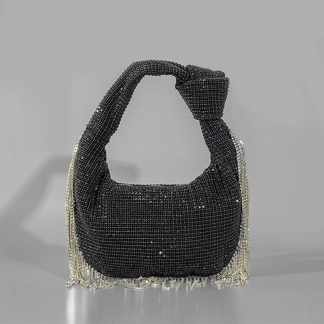 Women's rhinestone knotted-handle evening bag in five color options