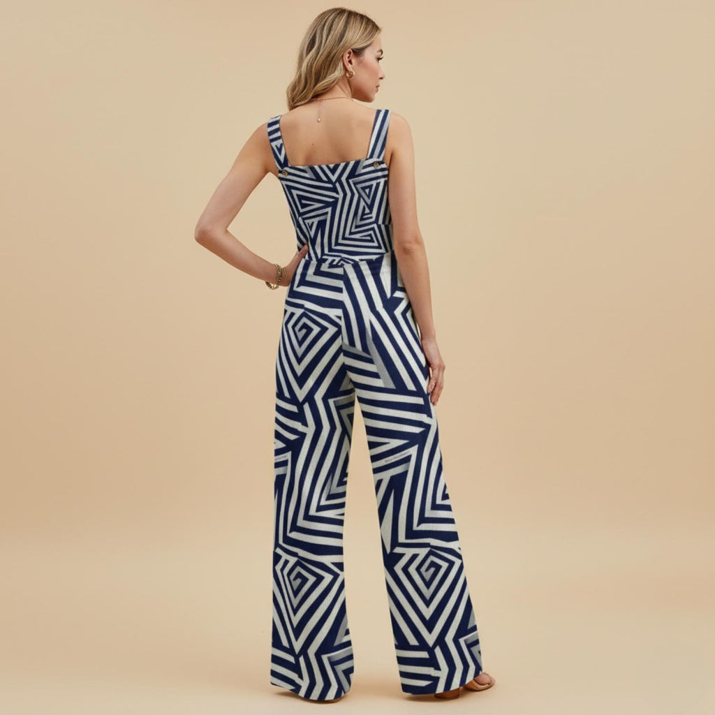 Navy Geometric Wide-Leg Jumpsuit | Modern Art Resort Outfit