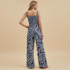 Navy Geometric Wide-Leg Jumpsuit | Modern Art Resort Outfit