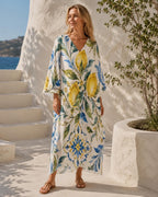 Lemon Kaftan Dress | Mediterranean Beach Cover-Up Resort Maxi