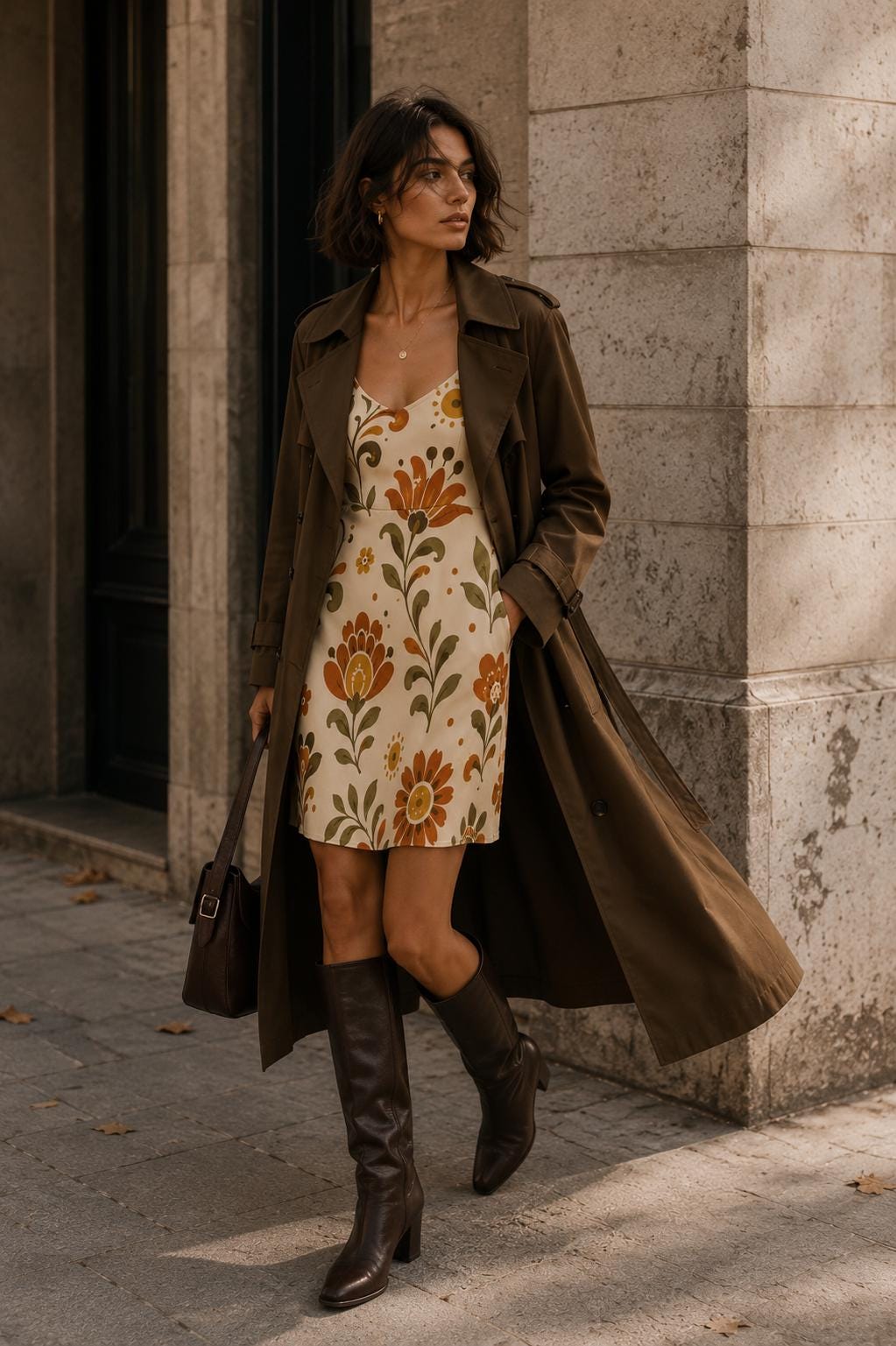 Retro Floral Slip Mini Dress | 70s Boho Vacation Dress