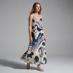 Blue White Slip Maxi Dress | Elegant Mediterranean Vacation Dress