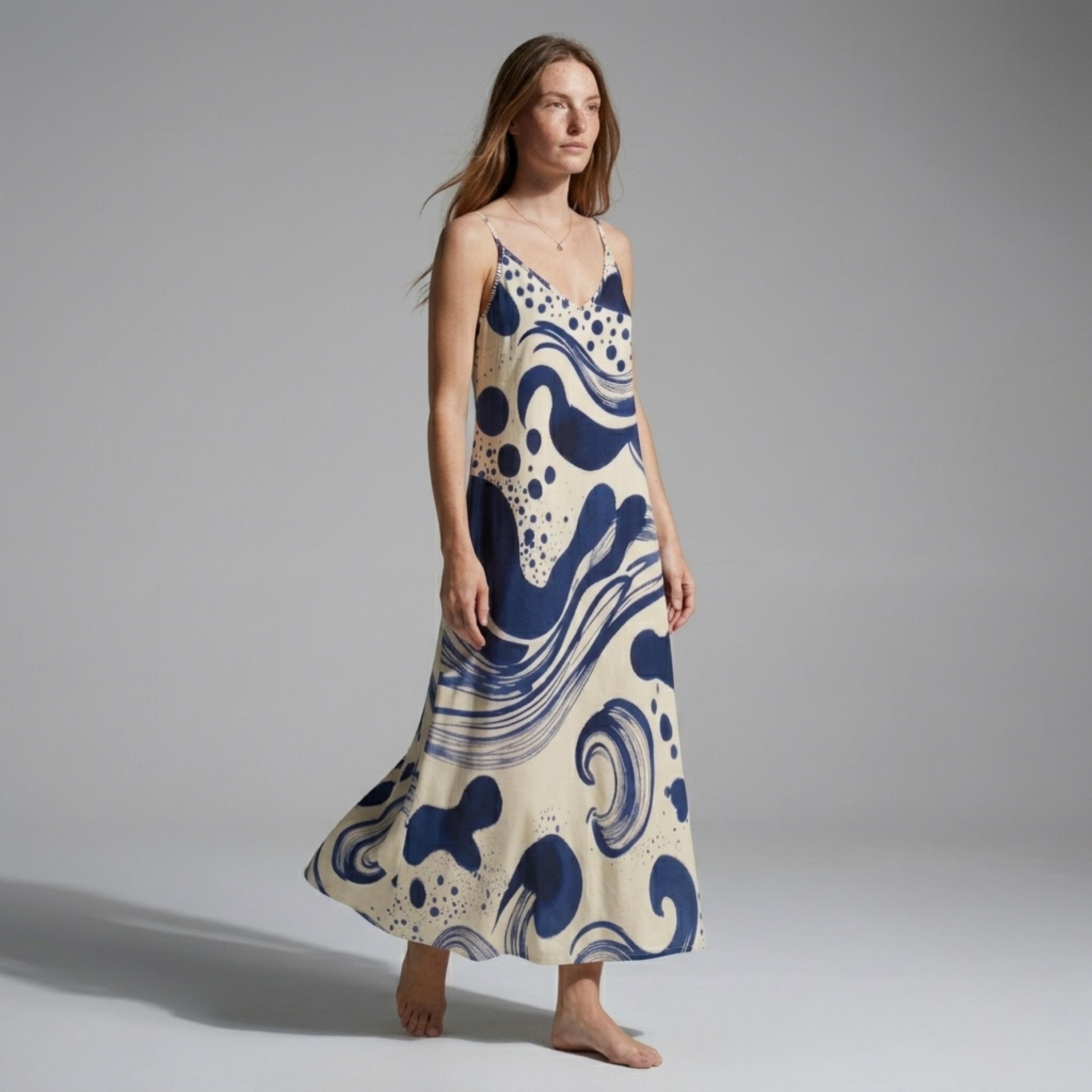 Blue White Slip Maxi Dress | Elegant Mediterranean Vacation Dress