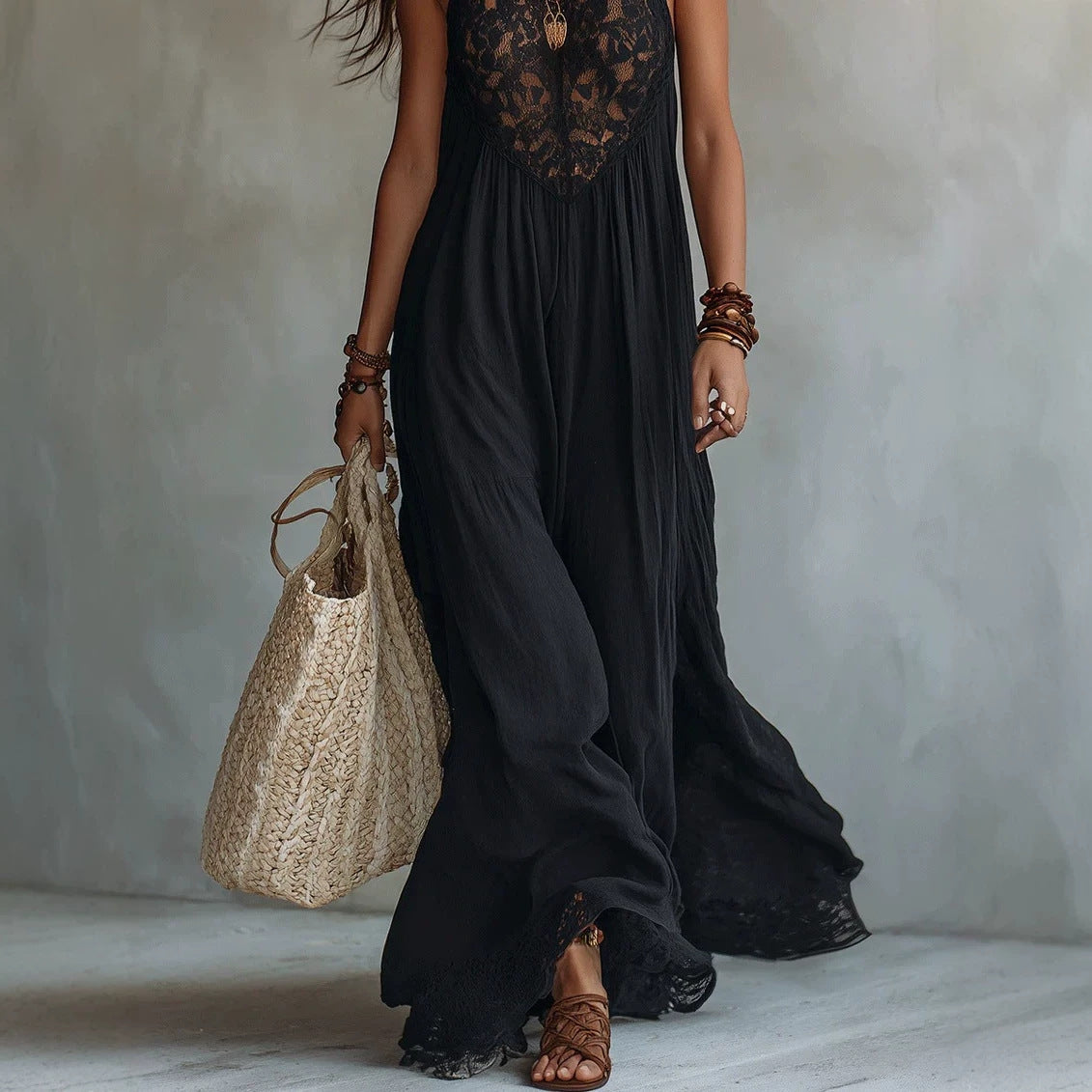 Black Sleeveless Irregular-Hem Maxi Dress