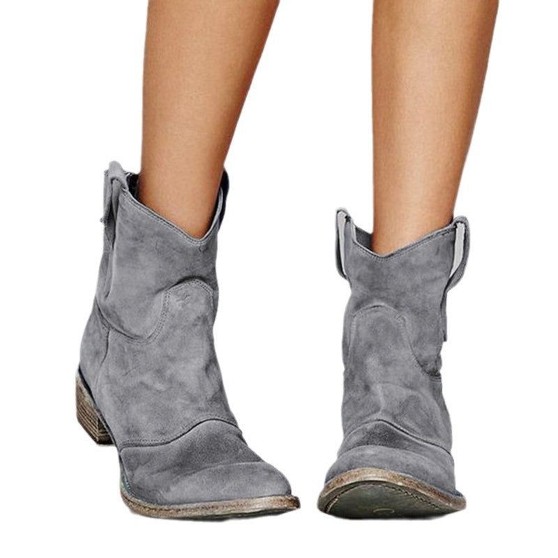 Wide-fit suede low-heel ankle boots for women