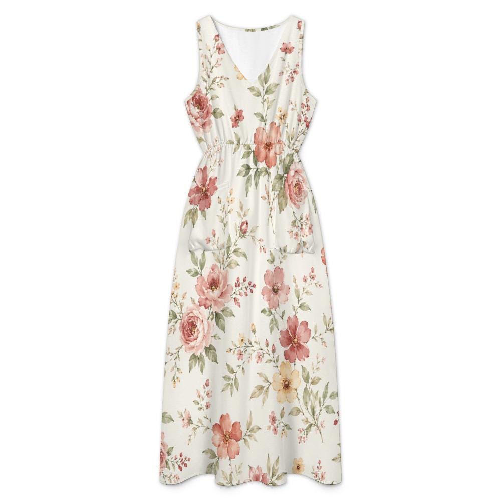 Watercolor Floral Maxi Dress | Garden Party Dress with Pockets