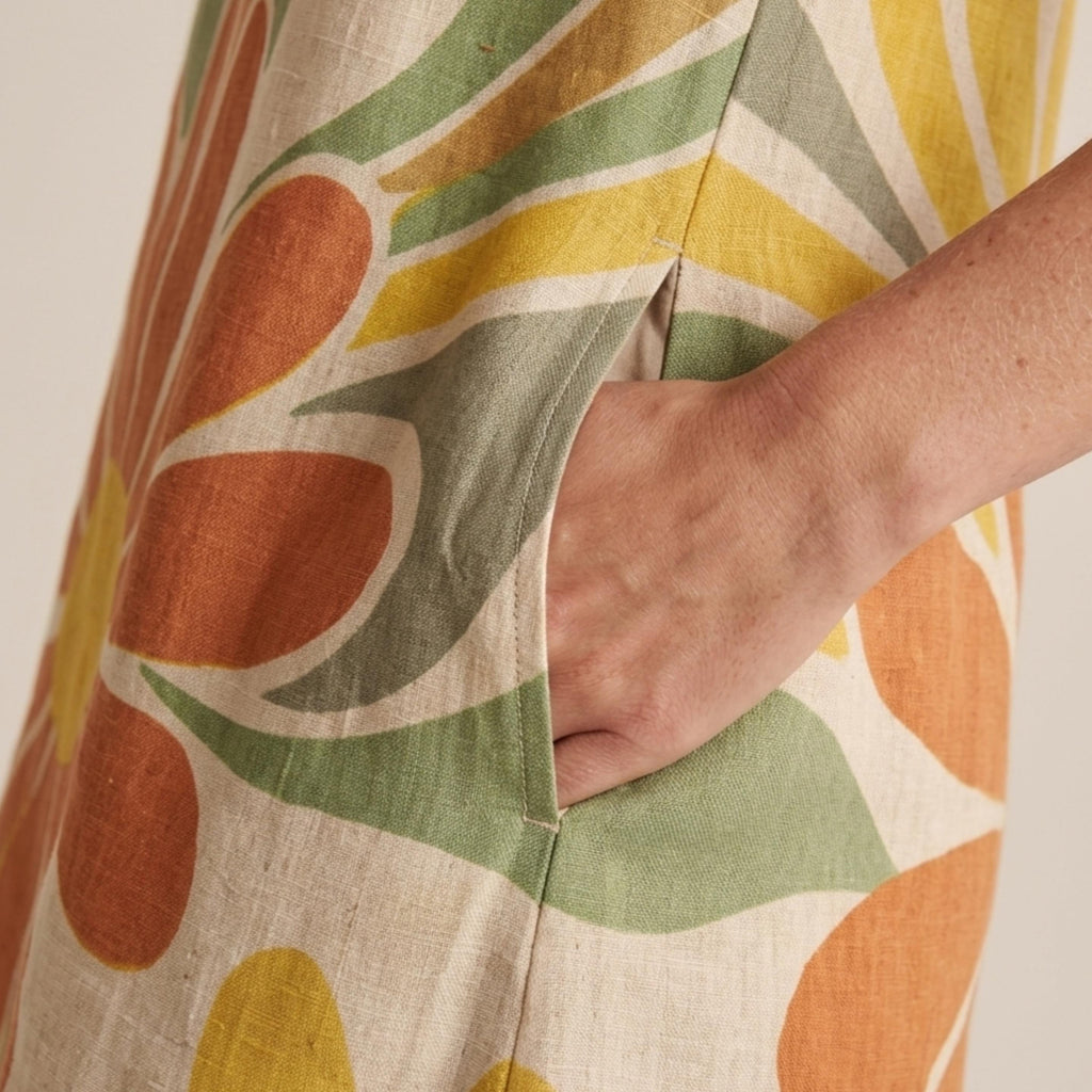 Retro Floral A-Line Dress | Sleeveless Summer Pocket Dress