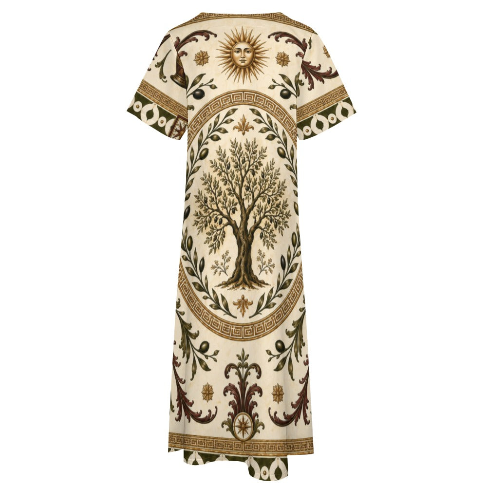Ornate Arch 3/4 Sleeve Midi Dress | Neutral Heritage Print