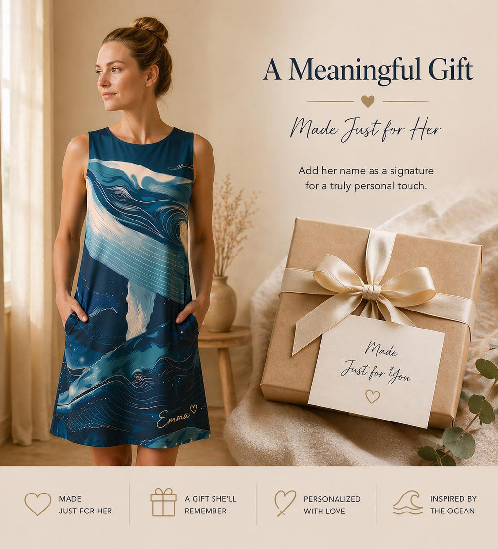 Personalized Whale A-Line Dress | Custom Name Coastal Vacation Dress