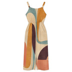 70s Boho Wide-Leg Jumpsuit with Pockets | Mustard Teal Abstract