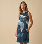 Whale Art A-Line Dress | Coastal Sleeveless Pocket Dress