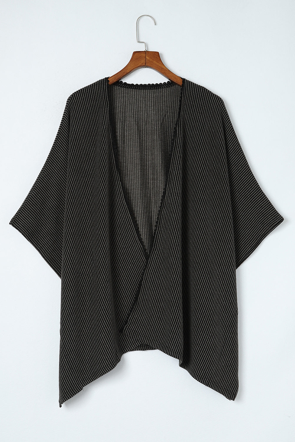 Oversized open-front kimono cardigan with lace trim