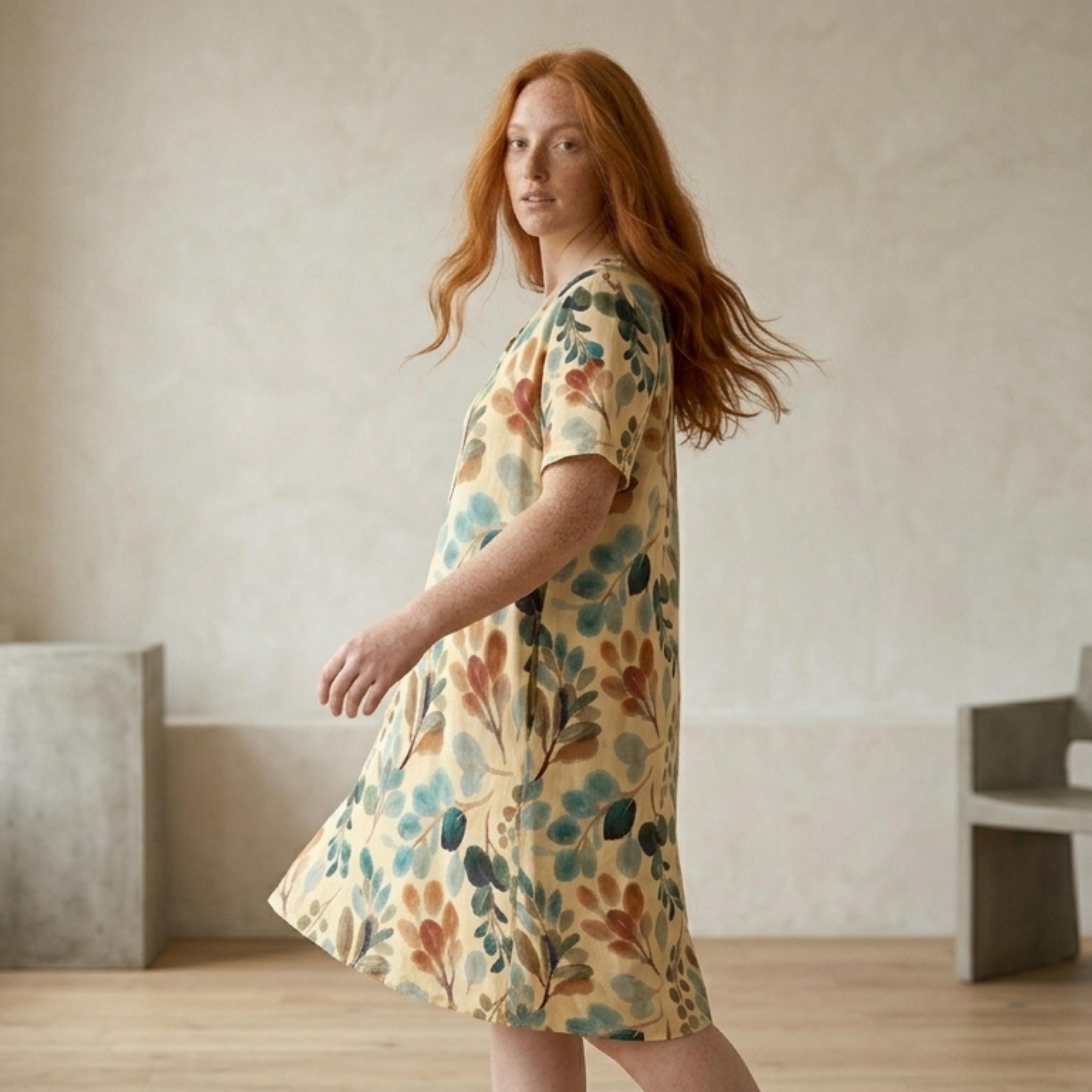Botanical V-Neck Pocket Midi Dress | Relaxed Summer Dress