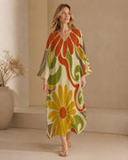 Retro Floral Kaftan Dress | 70s Boho Resort Maxi Dress
