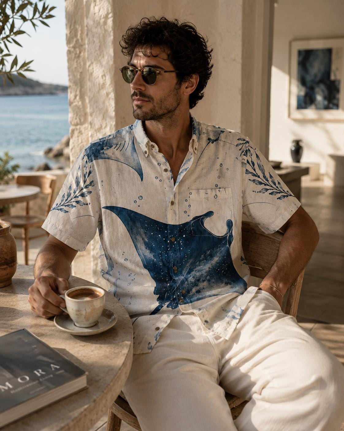 Men’s Manta Ray Cotton Shirt | Coastal Marine Resort Shirt