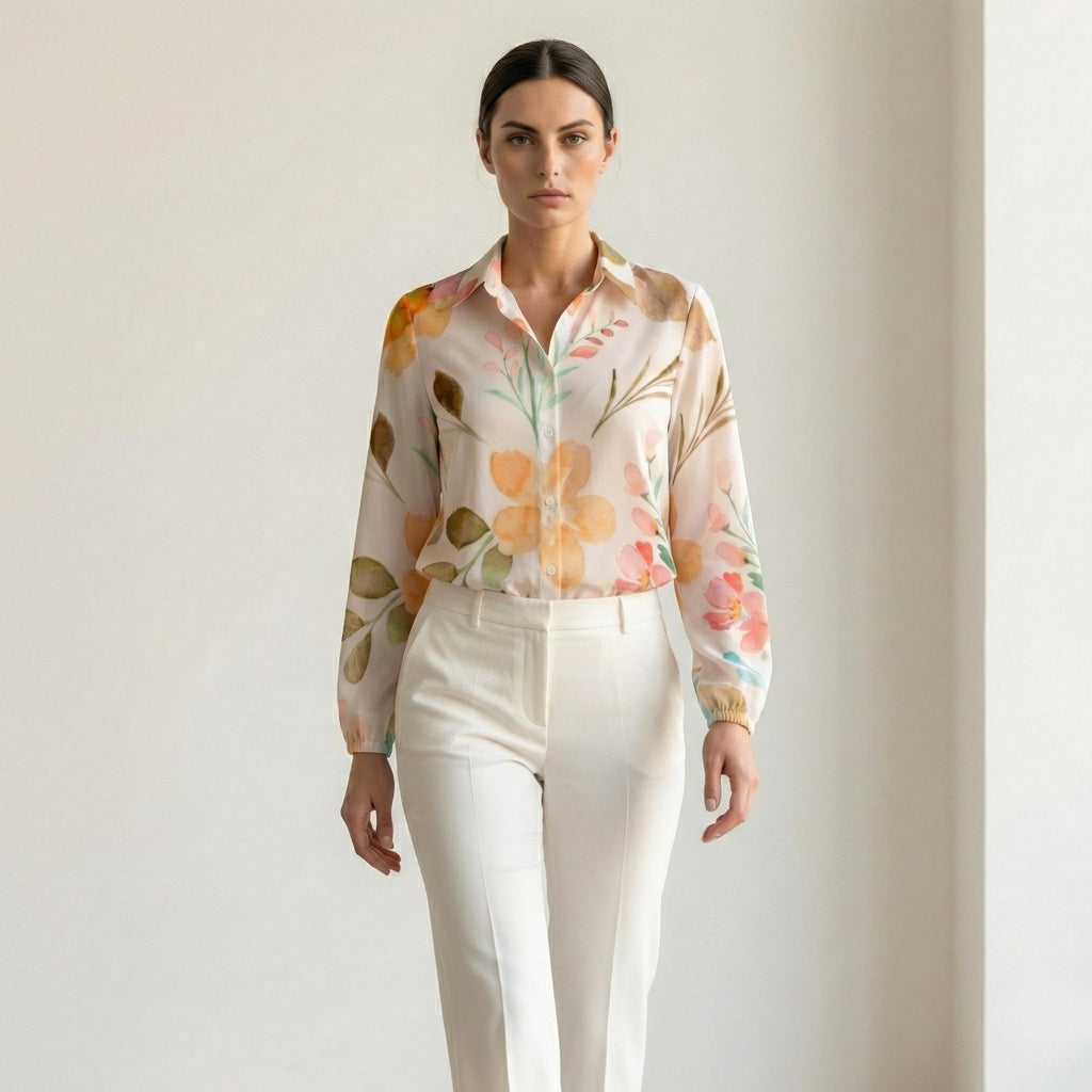Watercolor Floral Button-Down Blouse | Soft Artistic Spring Top
